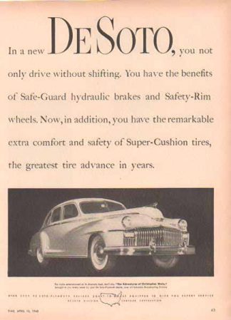 Plymouth Desoto Car 1948 Ad - Full View - White
