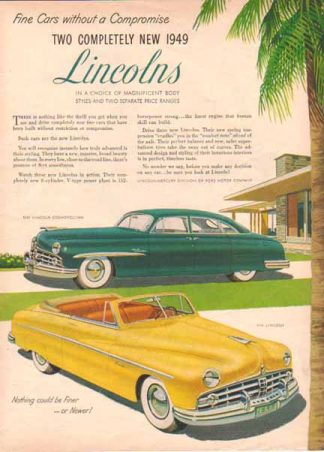 Lincoln Convertible and Cosmopolitan 1949 Car Ad - Yellow