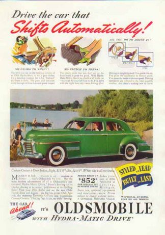 Oldsmobile Sedan 1940 Car Ad - Green with sidewall tires