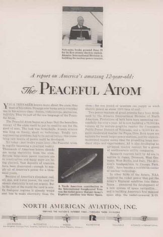 North American Aviation Inc. 1958 Ad - The Peaceful Atom - The X15
