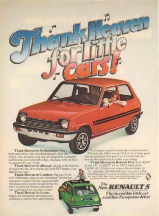 Renault 5 1976 Car Ad - Red- Thank heaven for little cars!