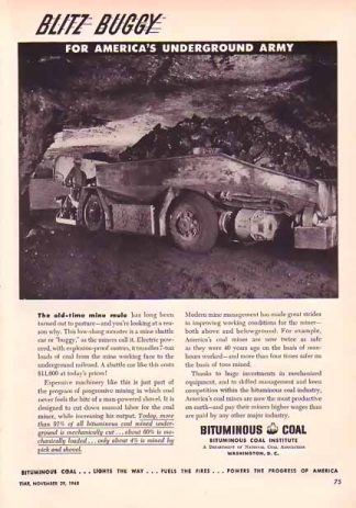 Bituminous Coal Institute 1948 Ad - BLITZ BUGGY