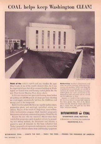 Bituminous Coal Institute 1949 Ad - West Central Heating Plant, Washington
