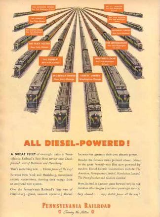 Pennsylvania Railroad 1948 Ad All Diesel Powered!