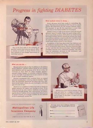 Metropolitan Life Insurance 1949 Ad Diabetes
