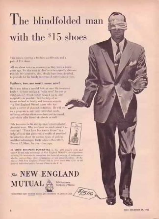 New England Life Mutual 1952 Ad Blindfolded Man