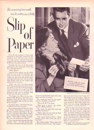 New York Life Insurance 1948 Ad Slip of Paper