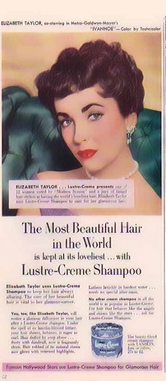 Elizabeth Taylor 1952 Lustre crème Shampoo Ad