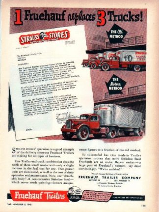 Fruehauf Trailer 1948 Company Ad Strauss Stores