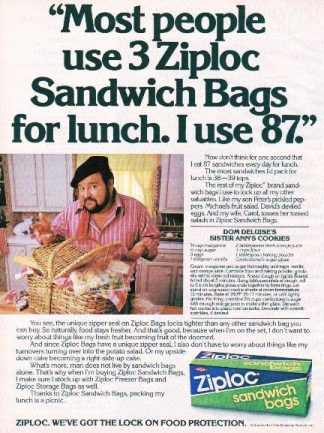 Sister Ann's Cookies Recipe Ziploc 1986 Ad with Don Deluise