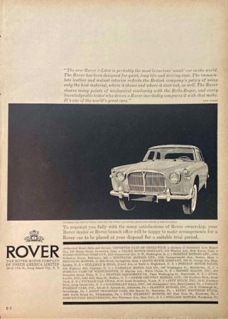 ROVER Motor Company 1961 Advertisement – Rover 3 Litre