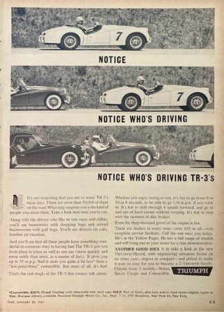 Triumph Motor Company 1961 Advertisement – NOTICE Who’s Driving TR-3’s
