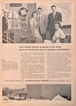 Eastman Kodak Company 1961 Advertisement with Thomas W. Conner - Kodak Pageant Projector