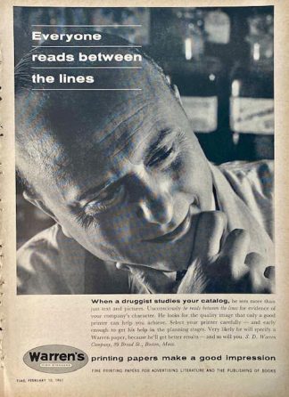 Warrens Fine Printing Papers 1961 Ad – Everyone Reads Between the Lines