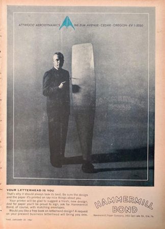 HAMMERHILL BOND Paper Company 1961 Ad – Attwood Aerodynamics