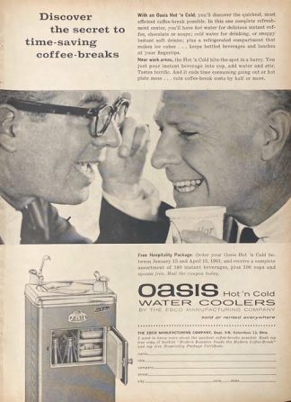 Oasis Water Coolers 1961 Ad - Discover the secret to time-saving, efficient coffee breaks
