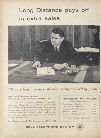 Bell Telephone System 1961 Ad – Long distance pays off in extra sales with Carroll Martenson