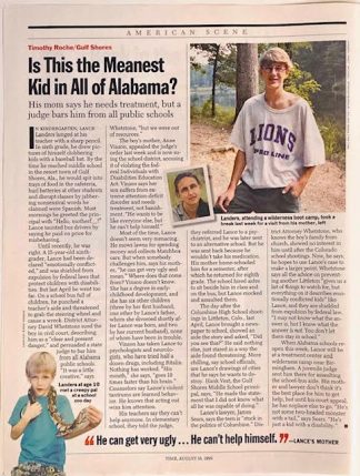 Lance Landers Magazine Article 1999 - Is this the meanest kid in all of Alabama?