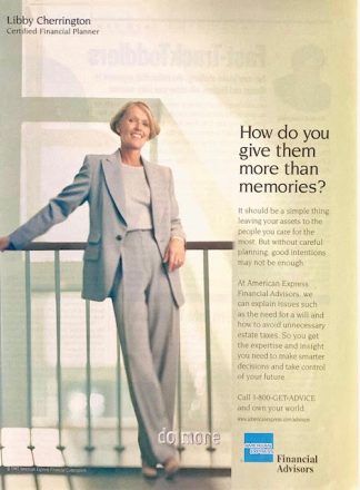 American Express Financial Corporation 1999 advertisement for certified financial planner Libby Cherington
