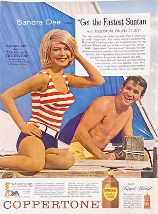 Coppertone Suntan Lotion 1963 Advertisement with Sandra Dee - Tammy and the Doctor