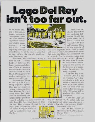 Lago Del Rey Condominiums advertisement 1973 - The 8 Lakes of Largo Del Rey.