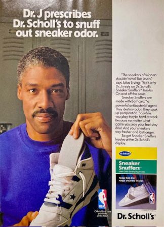 Dr. Scholl’s Sneaker Snuffers Advertising 1990 with Dr Julius Erving from the Philadelphia 76ers
