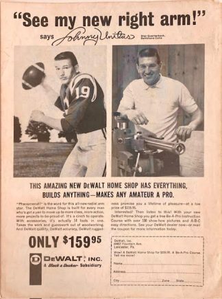 DeWalt Incorporated 1964 Advertisement with Johnny Unitas