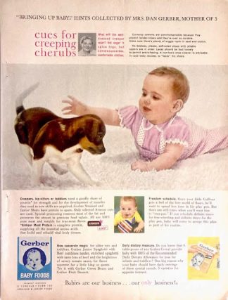 Gerber baby Food 1960 advertisement with Mrs. Dan Gerber.