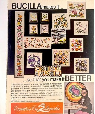 Bucilla Cavases and Needlepoint Materials 1972 Advertisement with Countess Cis Zoltowska