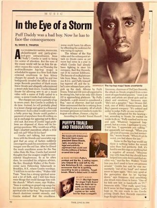 Puff Daddy. 1999. Magazine article in the eye of the storm