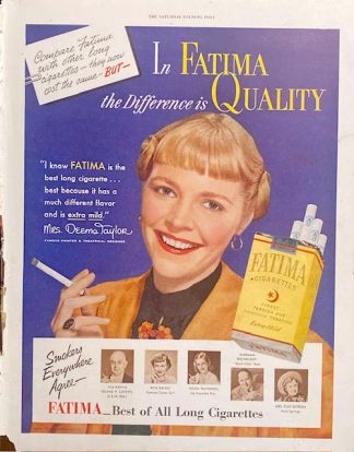 Fatima Cigarettes Ad 1951 – Mrs. Deems Taylor