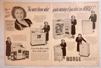 NORGE Appliances 2 page1952 Ad with Kate Smith