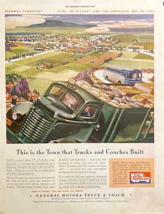 GMC Motors Truck & Coach Division  Ad 1942 – This is the town that Trucks and Coaches Built.