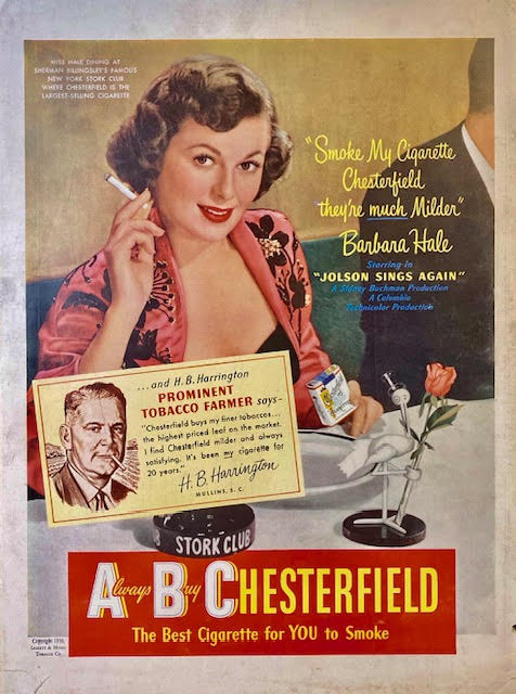 Always Buy Chesterfield Cigarettes Ad 1950 with Barbara Hale