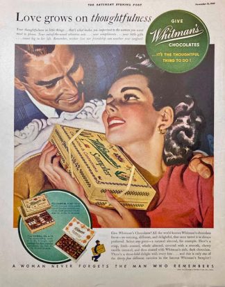 Whitman’s Chocolates 1940 Ad – Love Grows on thoughtfulness