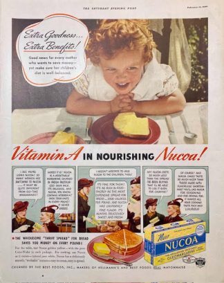 New NUCOA Oleomargarine 1940 Ad – Vitamin A in Nourishing