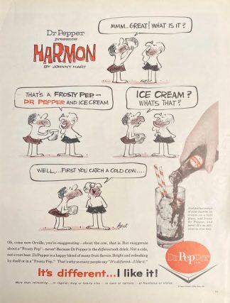 Dr. Pepper Soda Pop Ad 1962 Presents HARMON by Johnny Hart.