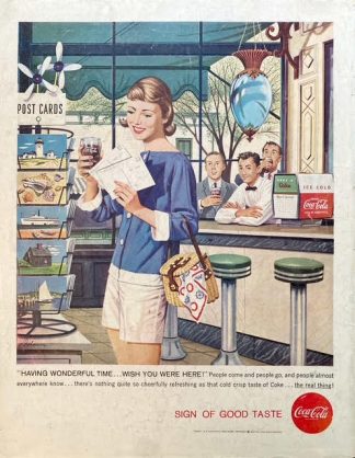 Coke 1958 Ad – ‘Having a Wonderful Time… Wish you Were Here!”