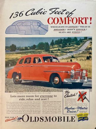Oldsmobile Special 4 Door Sedan1941 Ad – 136 Cubic Feet of COMFORT!
