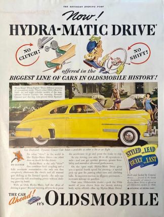 Oldsmobile Yellow Dynamic Cruiser Club Sedan 1941 Ad – Hydra-Matic Drive