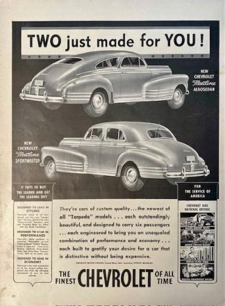 Chevrolet Cars Ad 1941- Two just made for you!