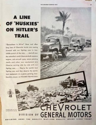 Chevrolet Trucks War Time Ad for 1943 – A Line of Huskies on Hitler's Trail