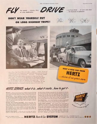 HERTZ 1953 Ad – Fly and Drive – Chicago Midway Airport