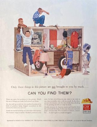 American Trucking Industry Ad 1959 – Only three things in this picture are NOT brought to you by TRUCK…