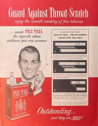PALL MALL FAMOUS CIGARETTES AD 1953 - Guard Against Throat -Scratch