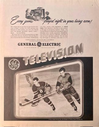 General Electric Electronic Television 1948 Ad New York Rangers Eddie Kullman