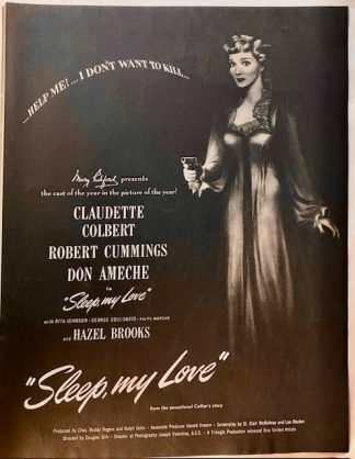 “Sleep My Love” 1948 Movie Advertisement with Claudette Colbert
