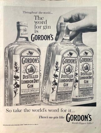 Gordon's Distilled London Dry Gin Ad 1960 – The word for gin is…