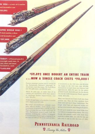 Pennsylvania Railroad 1947 Ad $90.000 for a Single Coach