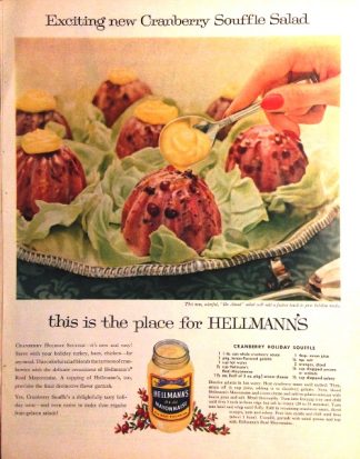 Hellmann's Real Mayonnaise 1957 Ad Cranberry Souffle Salad Recipe